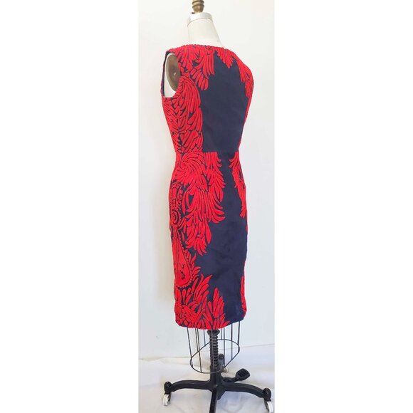 Pankaj & Nidhi Womens Spice Tree Dress Red Chain Stitch Navy Sleeveless - Picture 10 of 14